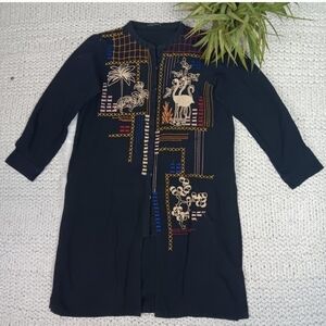 Limelight Women's Black Long Top With Colorful Embroidery Details Long Sleeve